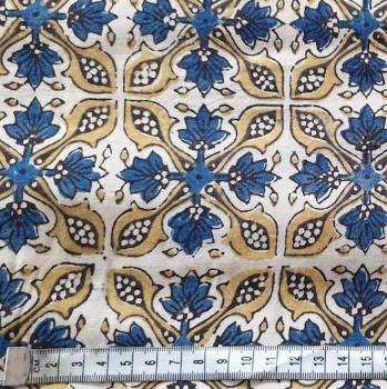 Preview: Ajrak Hand Block Print aus Indien – BLUE YELLOW FLORALViskose